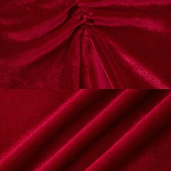 NEW Boutique Red Velvet One Shoulder Ruched Slit Glam Holiday Evening Dress - Picture 8 of 8